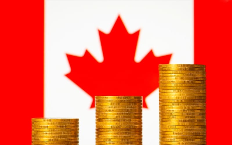 coins stacks flag canada-financial-development country concept
